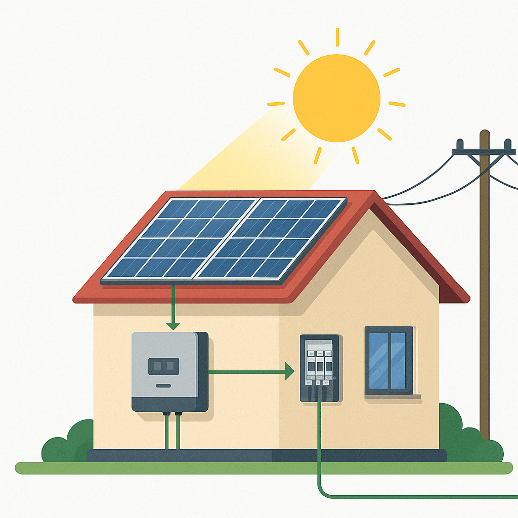 Cómo funciona la energía solar - Sistema fotovoltaico completo Diagrama completo del funcionamiento de sistema solar fotovoltaico en México